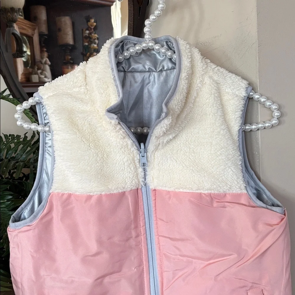 Buffalo David Bitton Reversible Zip Up Vest Silver Metallic & Pink Cream Sherpa